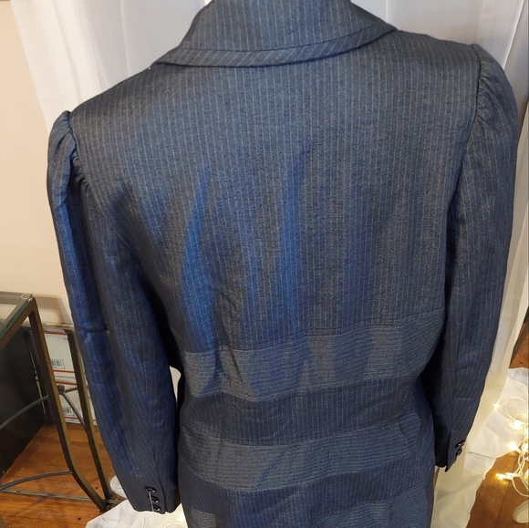 ETCETERA Gray Jacket Womens Blazer Long Green Pinstripes Designer Coat Size 8 - Picture 7 of 16